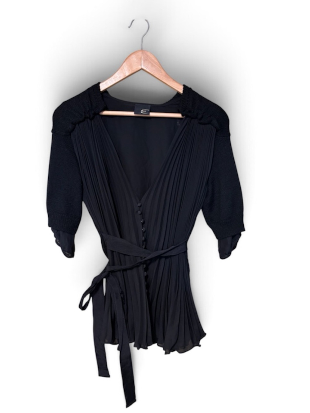 Just Cavalli Black Pleated Wrap Blouse with Tie